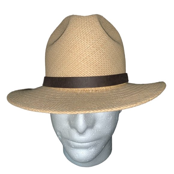 TOMMY BAHAMA‎ Shademaker Hand Woven Straw with Leather Band Fedora - Picture 1 of 8